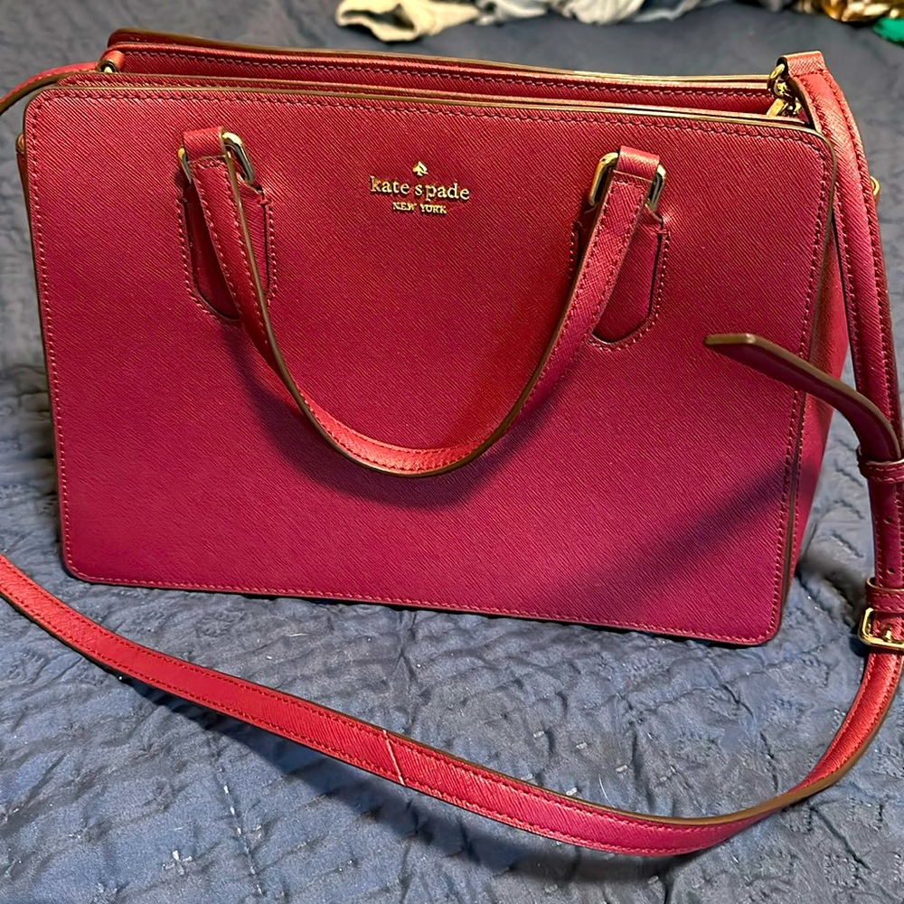 Kate Spade- Cranberry Medium Square Bucket Leather Bag